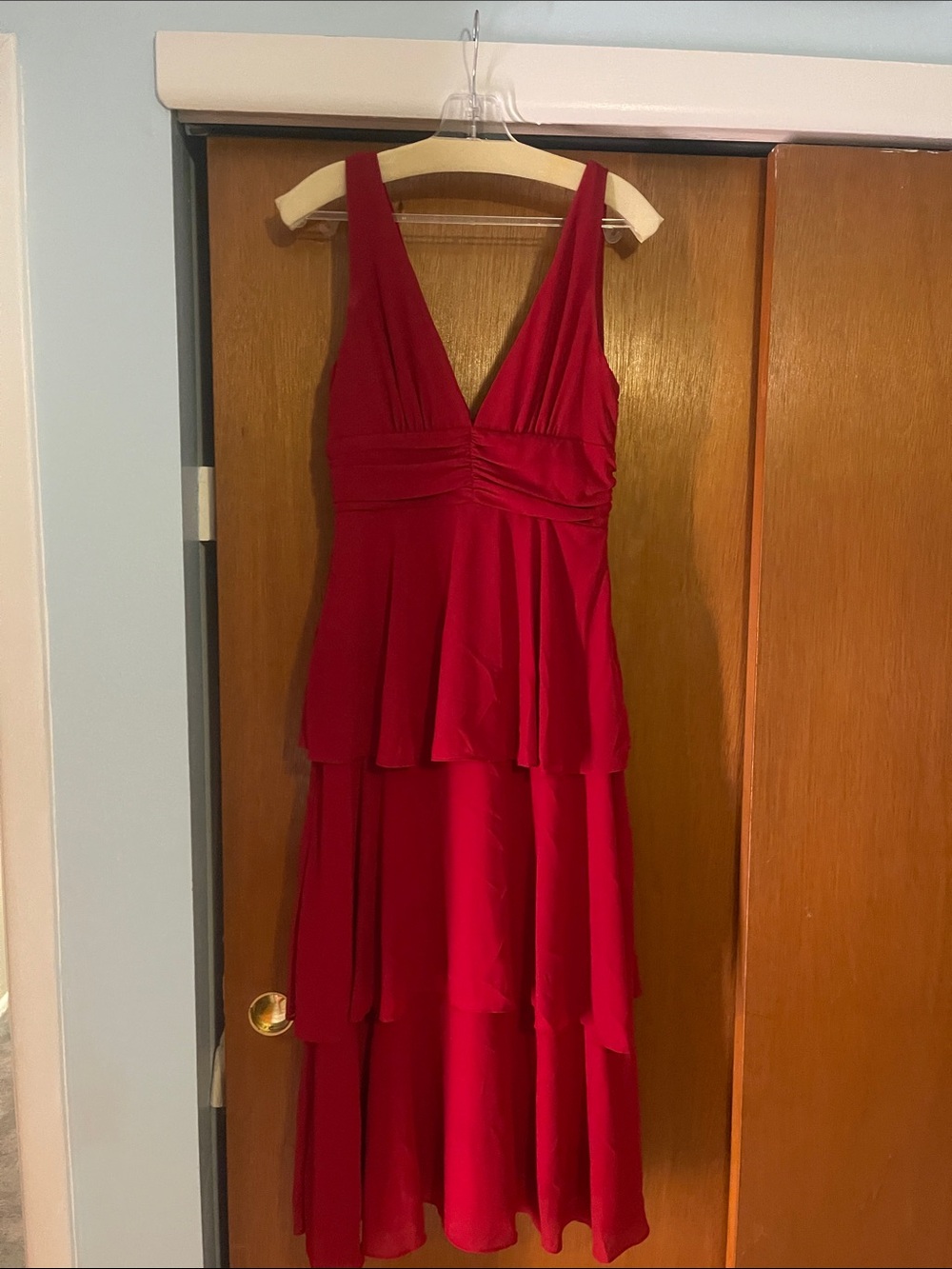 Lulu's Red V-Neck Tiered Maxi Dress